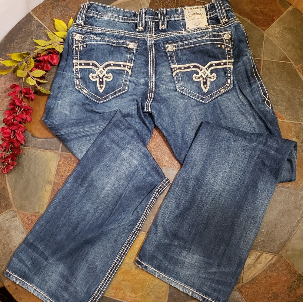 Rock Revival Alex Studded Relaxed Straight Jeans sz 36x34